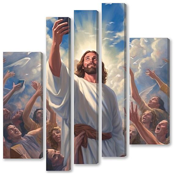 Модульная картина - Иисус с телефоном