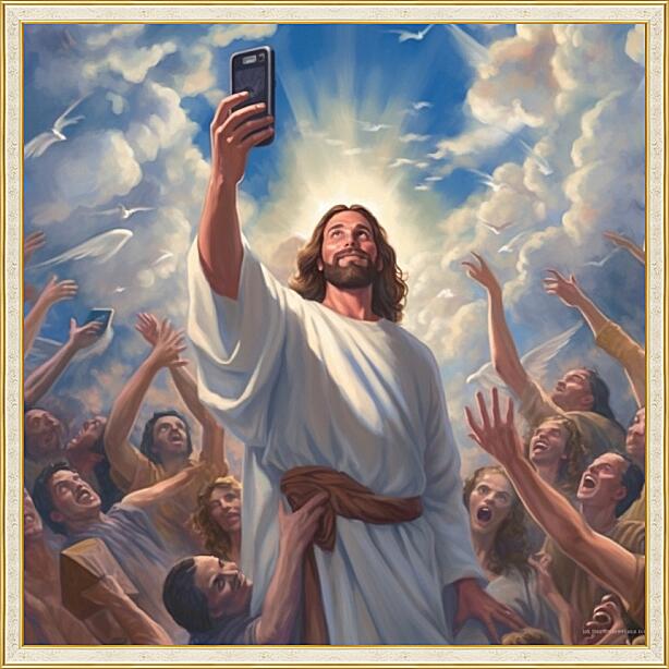 Картина - Иисус с телефоном