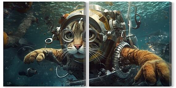 Модульная картина - Кот подводник