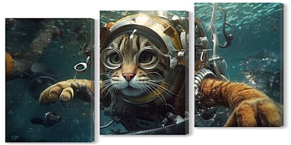 Модульная картина - Кот подводник