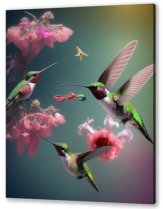 Постер (плакат) - Колибри и цветы