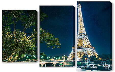 Модульная картина - Эйфелава башня, ночью
