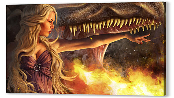 Постер (плакат) - Пламя дракона и Дейнериз - арт
