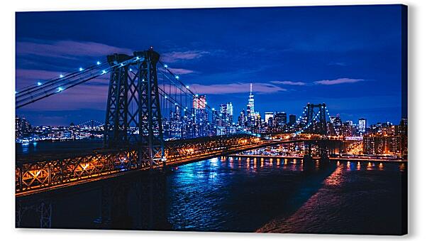 Картина маслом - Бруклинский мост ночью
