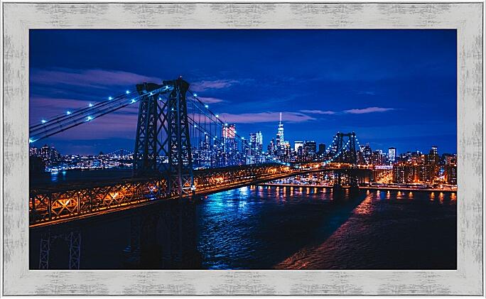 Картина - Бруклинский мост ночью
