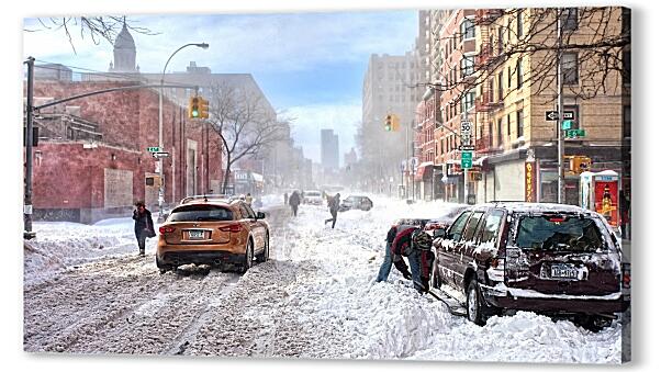 Картина маслом - Нью-Йорк в снегу
