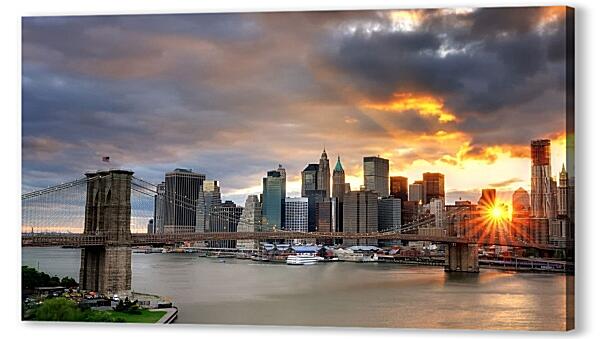 Картина маслом - Нью-Йорк перед закатом солнца
