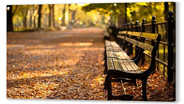 Картина маслом - Осенняя улица в центральном парке Нью-Йорка

