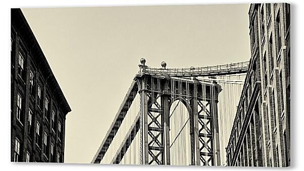 Картина маслом - Черно-белый мост Нью-Йорка
