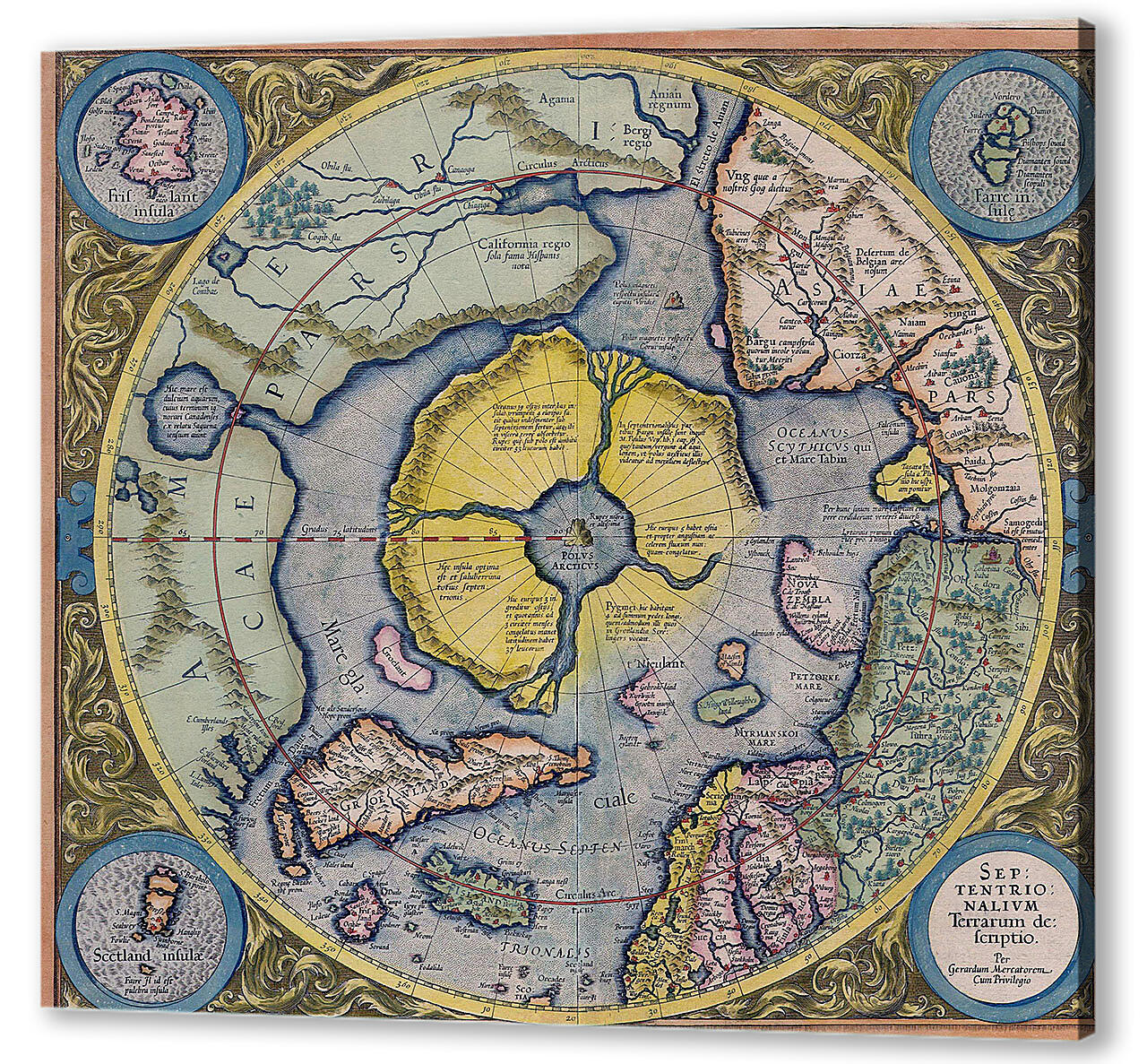 Картина маслом - Карта мира Герхарда Меркатора
