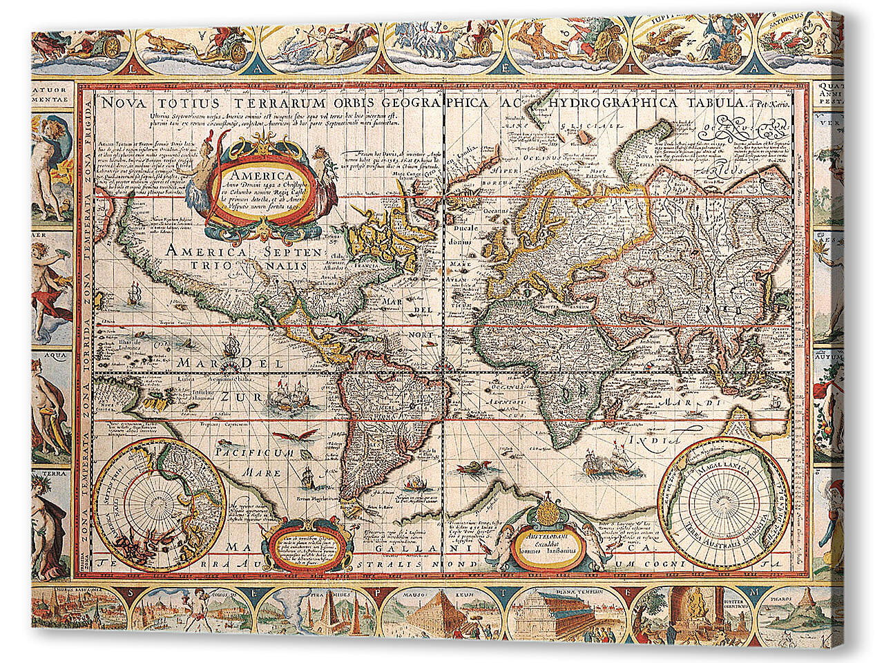 Картина маслом - Карта мира 1606 года
