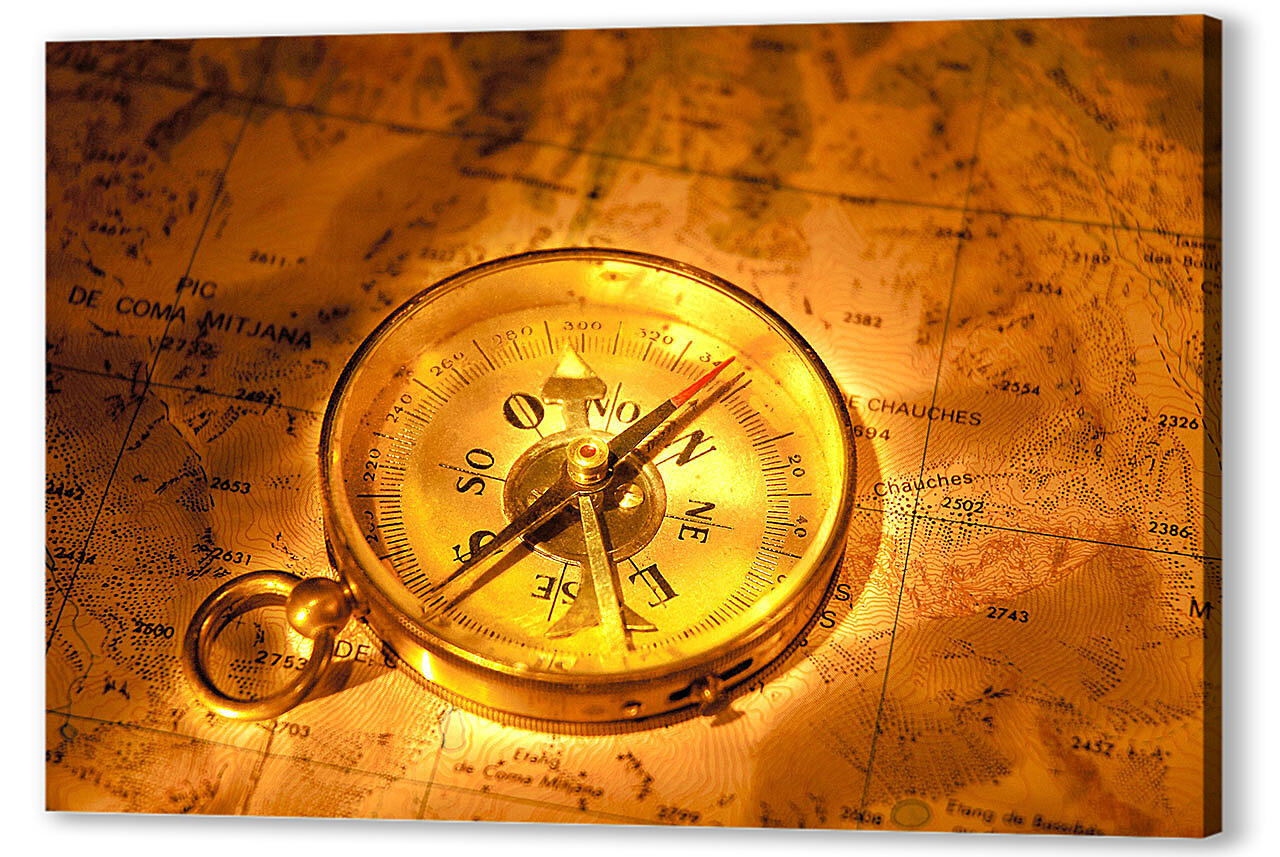 Картина маслом - Карта с компасом
