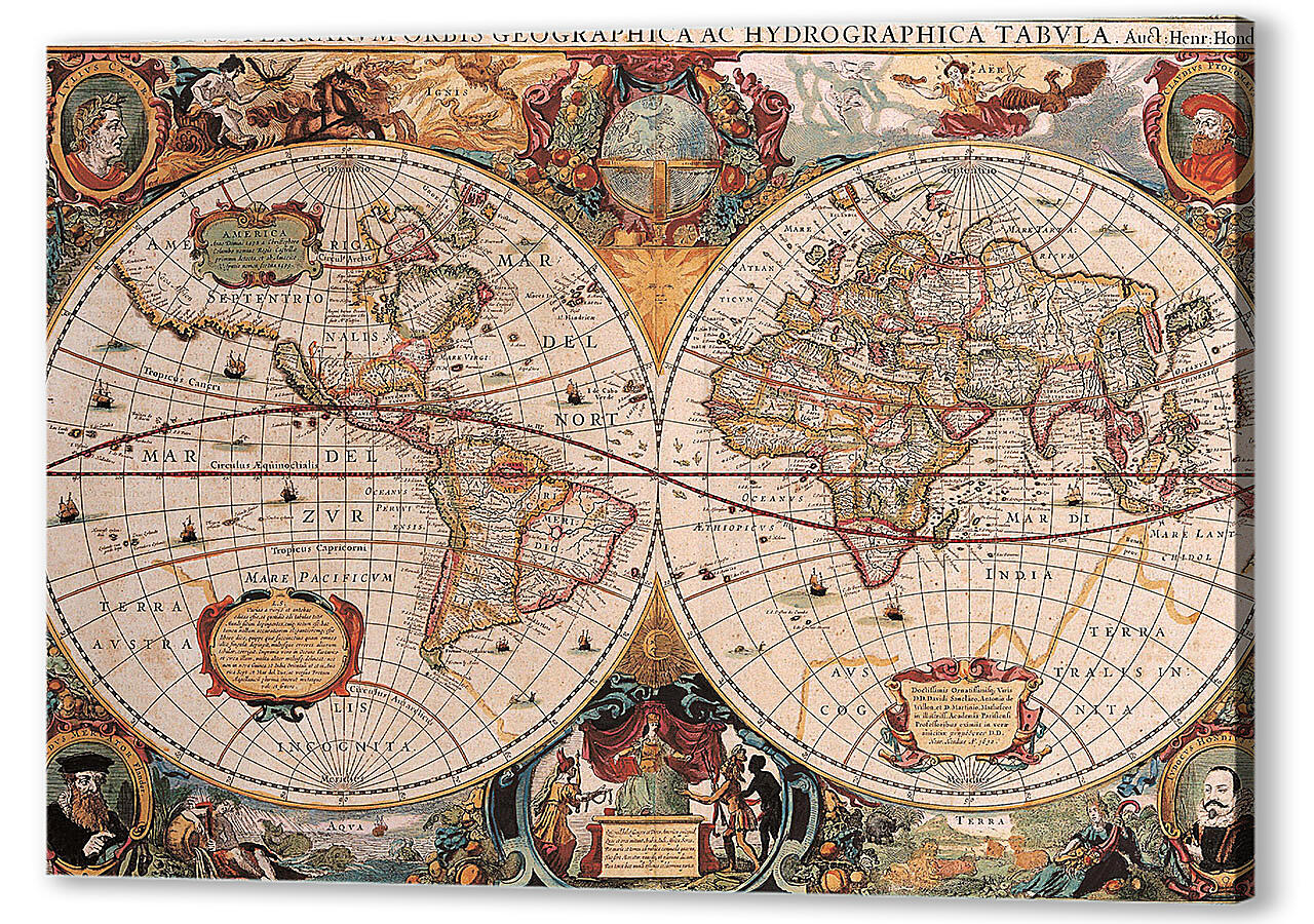 Картина маслом - Карта мира в развертке
