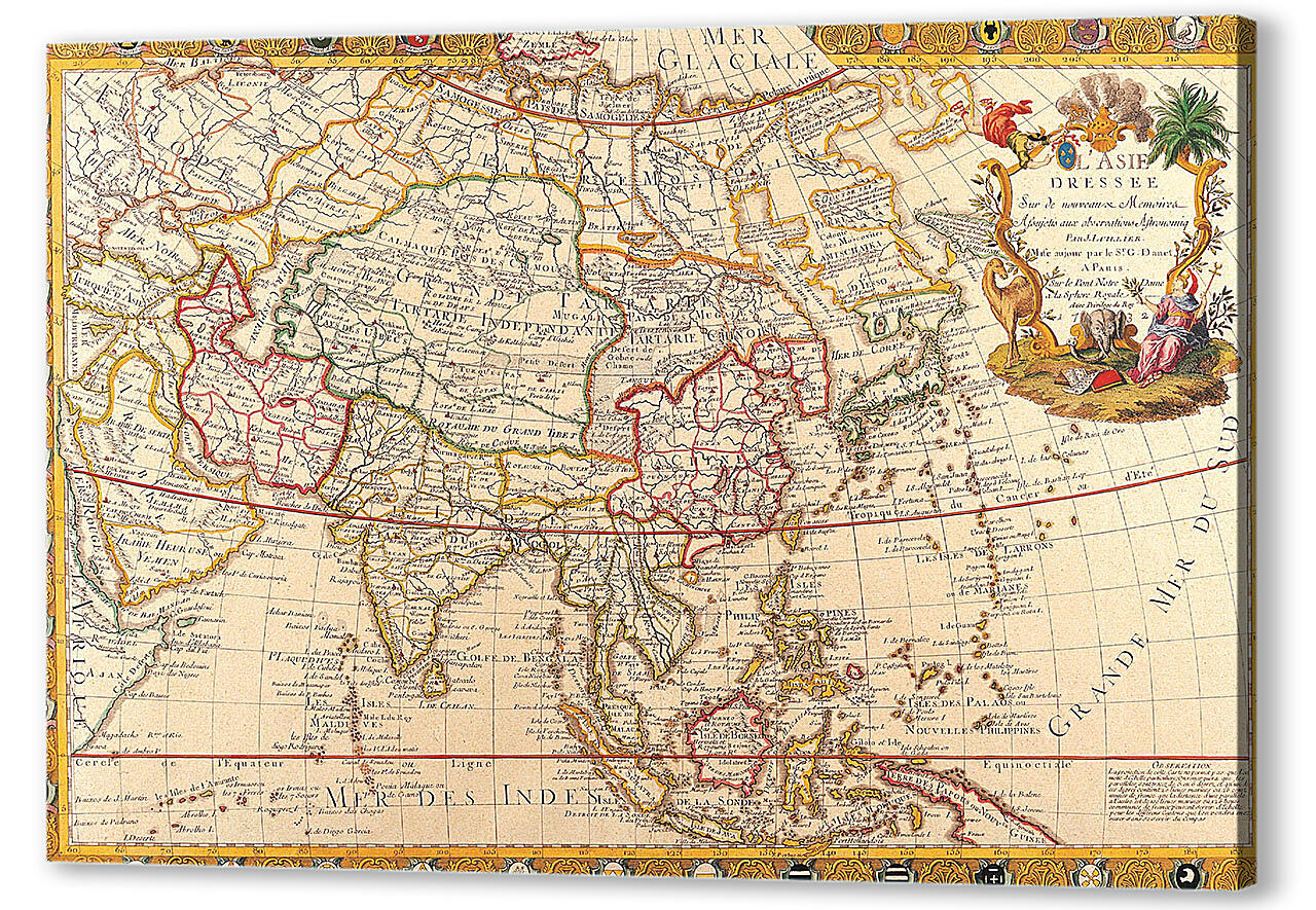 Постер (плакат) - Старая прямоугольная карта мира
