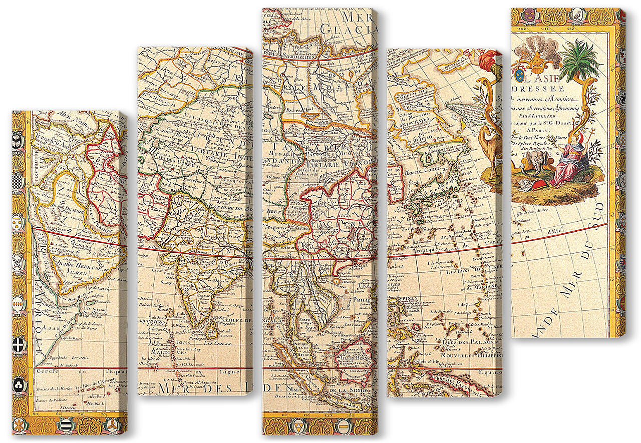 Модульная картина - Старая прямоугольная карта мира
