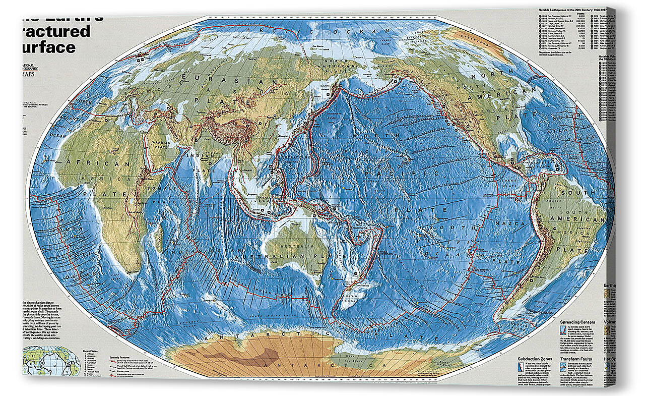 Картина маслом - Карта тектонических плит
