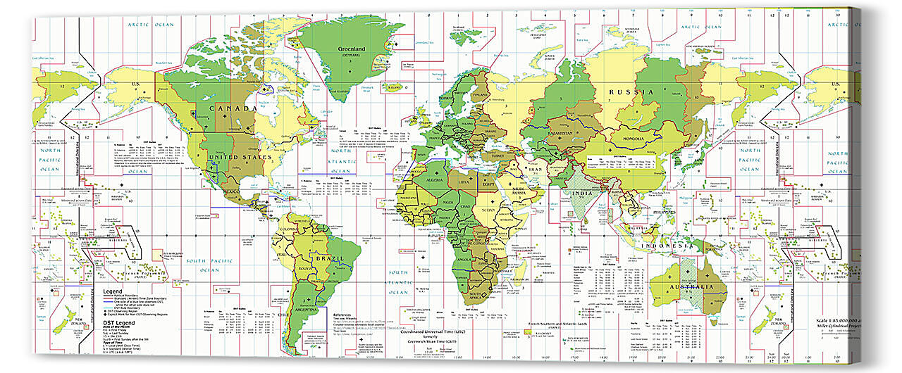 Картина маслом - Панорамная карта мира
