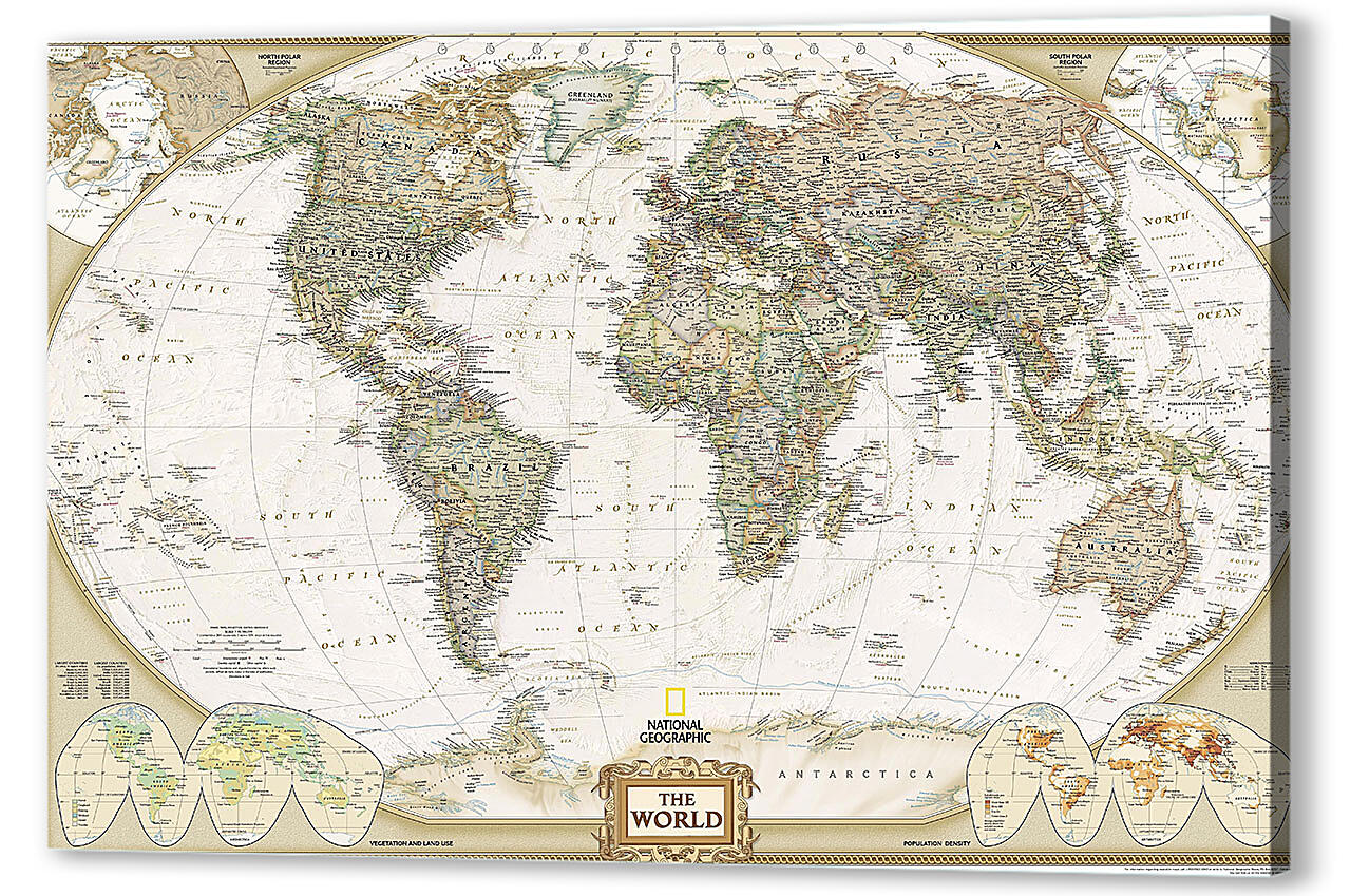 Картина маслом - Карта мира в античном стиле
