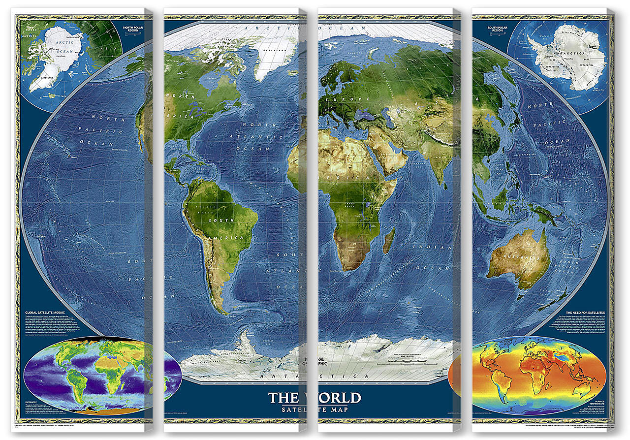 Модульная картина - Карта мира со спутника
