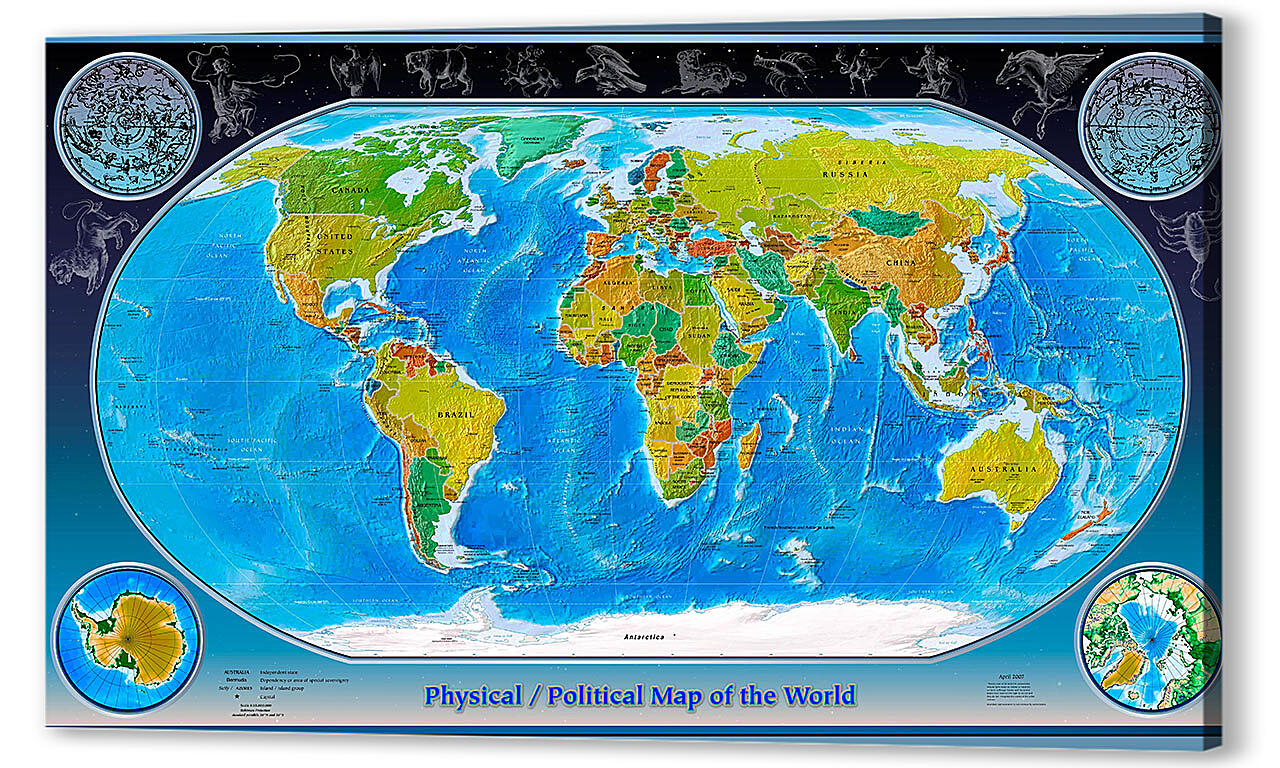 Постер (плакат) - Цветная карта мира
