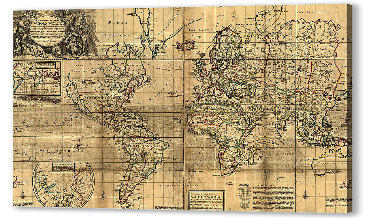 Картина маслом - Древняя карта мира
