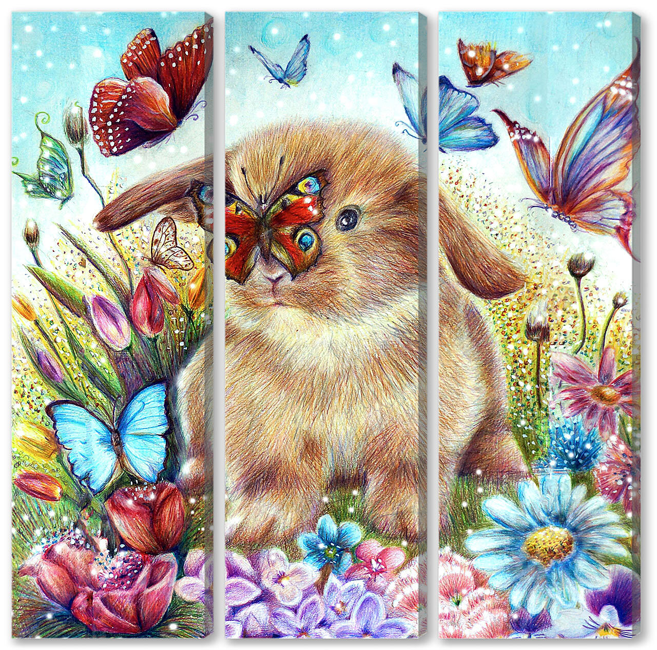 Модульная картина - Бабочки и зайчик