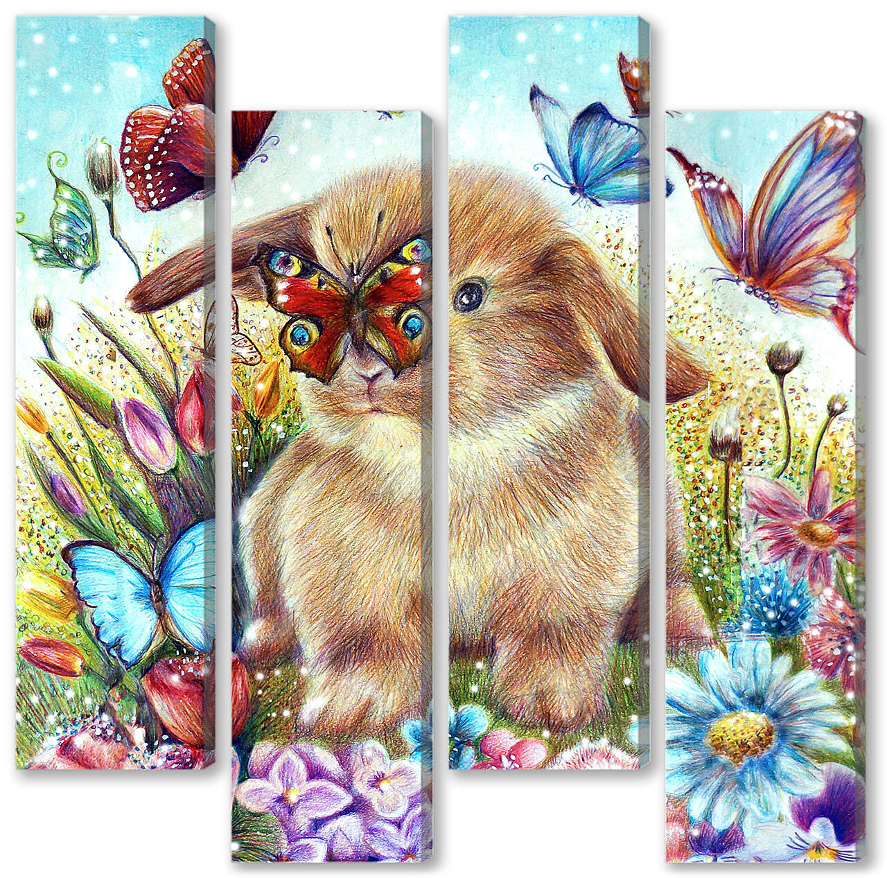 Модульная картина - Бабочки и зайчик