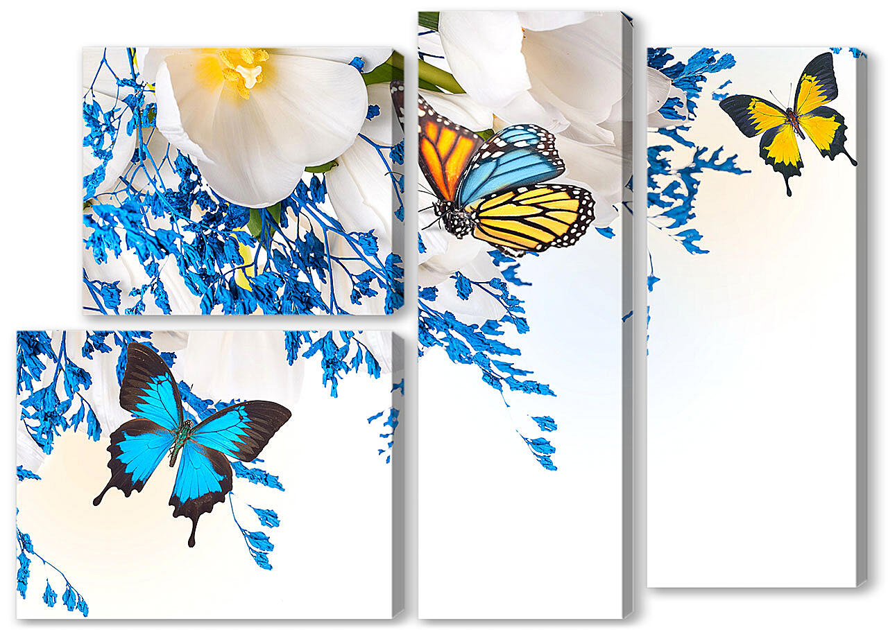 Модульная картина - Бабочки разных цветов

