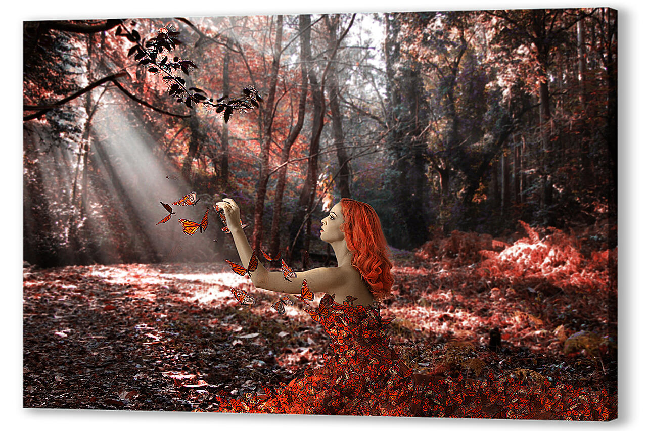 Постер (плакат) - Девушка в платье из бабочек
