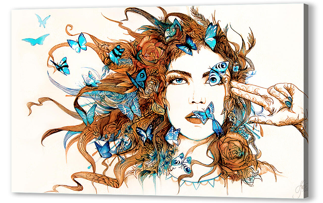 Картина маслом - Девушка с бабочками - арт
