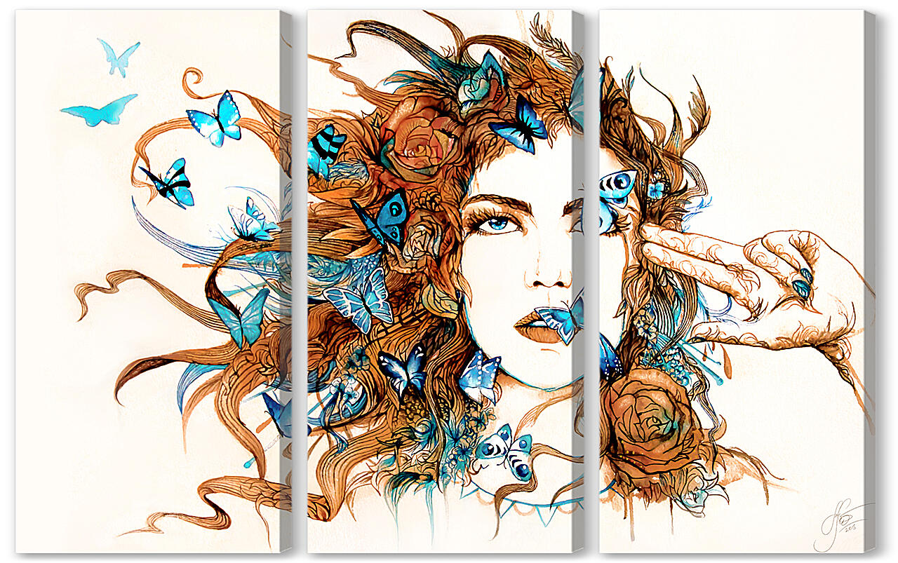 Модульная картина - Девушка с бабочками - арт
