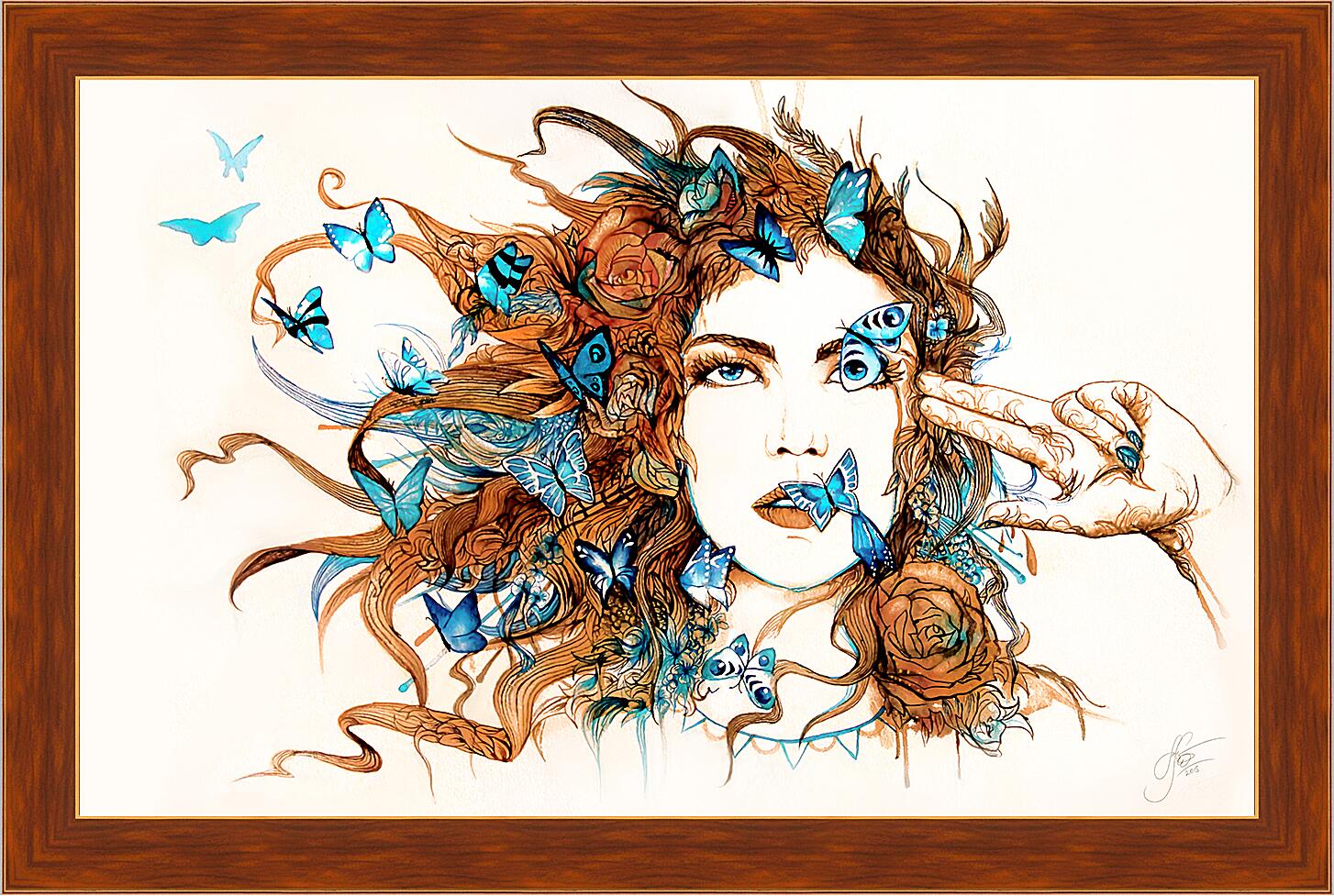 Картина - Девушка с бабочками - арт
