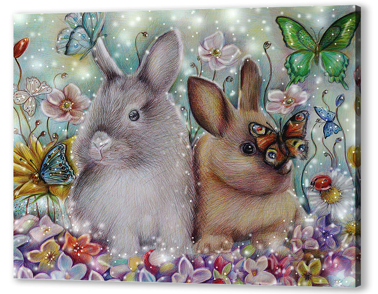 Постер (плакат) - Зайчата и бабочки