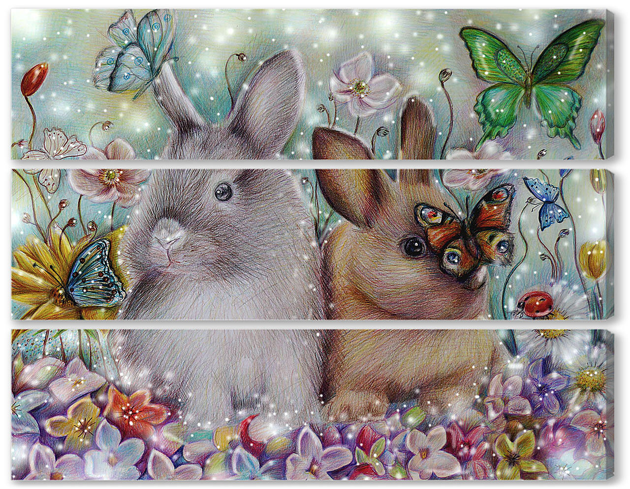 Модульная картина - Зайчата и бабочки