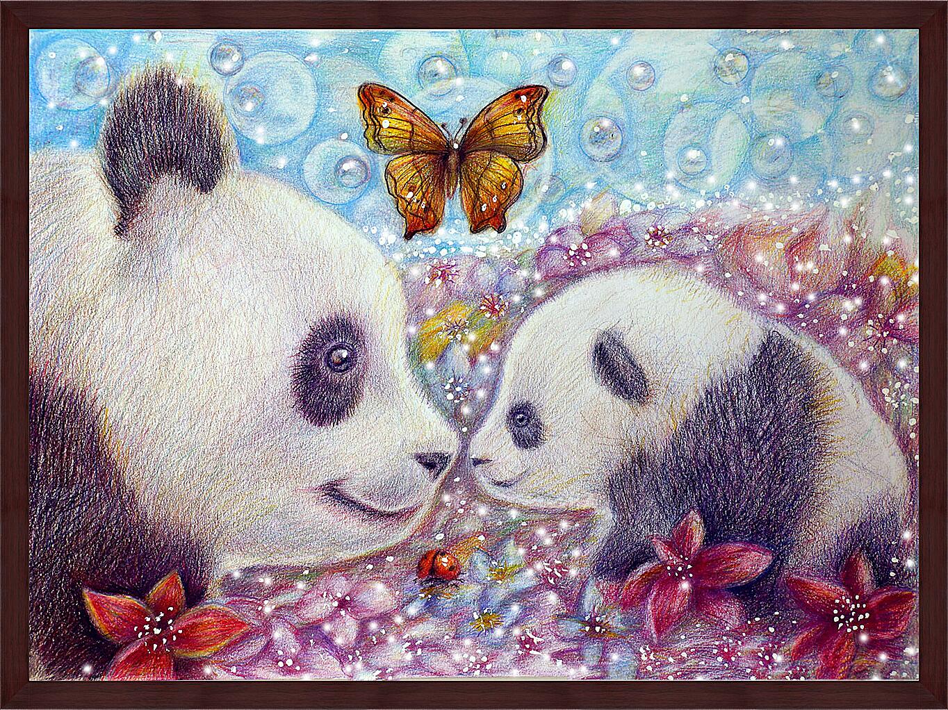Картина - Панды и бабочка
