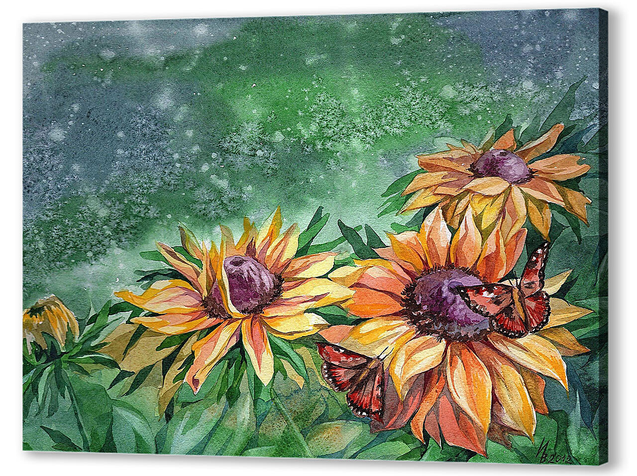 Картина маслом - Рисунок бабочки на цветке
