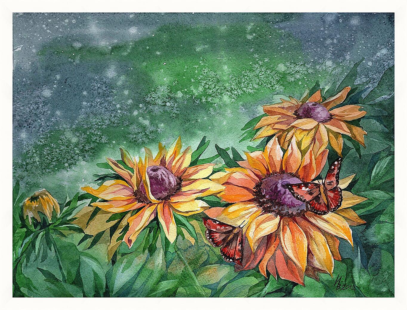 Картина - Рисунок бабочки на цветке
