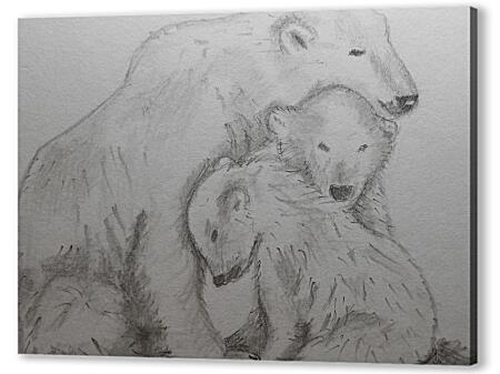 Картина маслом - Белые медведи карандашом