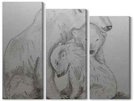 Модульная картина - Белые медведи карандашом