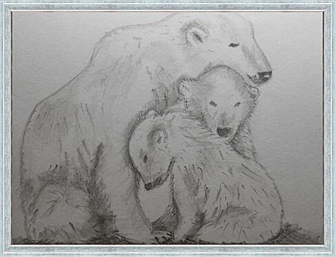 Картина - Белые медведи карандашом