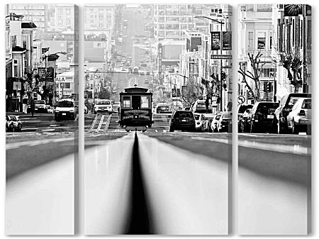 Модульная картина - Трамвай в черно-белом цвете