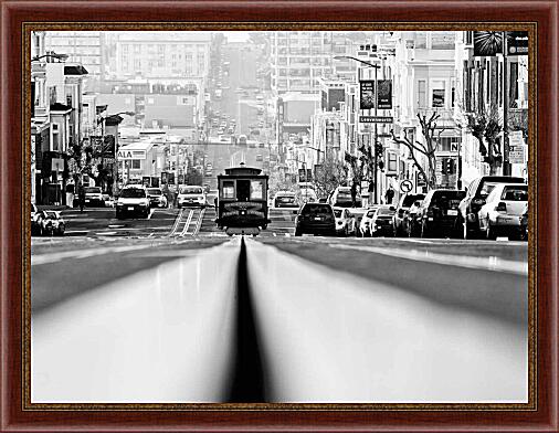Картина - Трамвай в черно-белом цвете