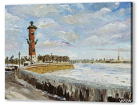 Картина маслом - Берег Невы. Санкт Петербург