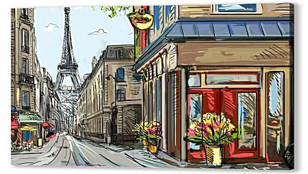 Картина маслом - Улицы парижа, Эйфелева башня.