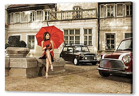 Постер (плакат) - Девушка с красным зонтом