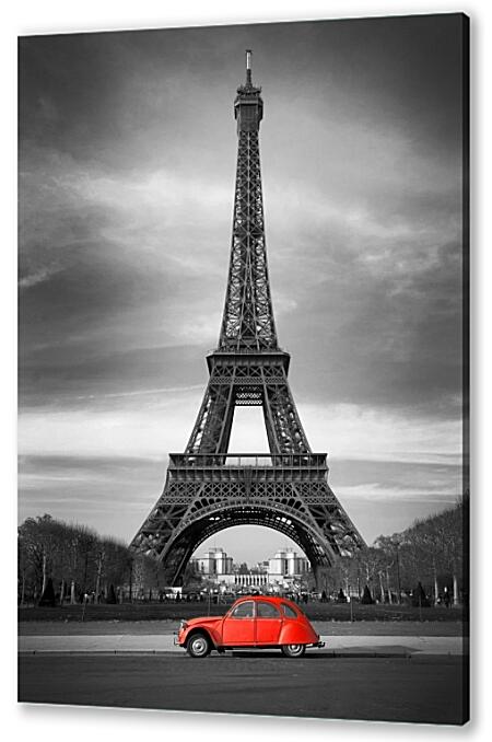 Картина маслом - Париж эйфелева башня красная машина