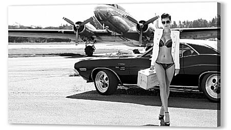 Картина маслом - Девушка, авто и самолет