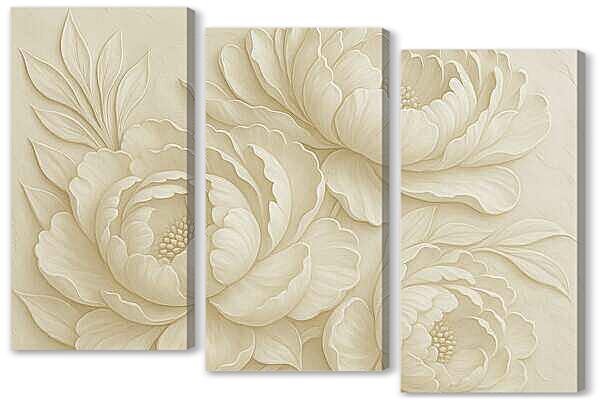 Модульная картина - Объёмные цветы в пастели