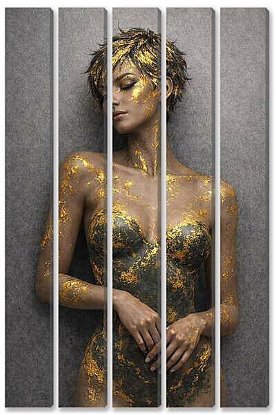 Модульная картина - Девушка в золотой патине