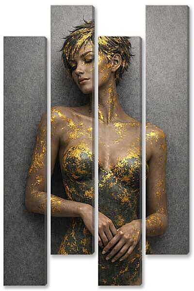 Модульная картина - Девушка в золотой патине